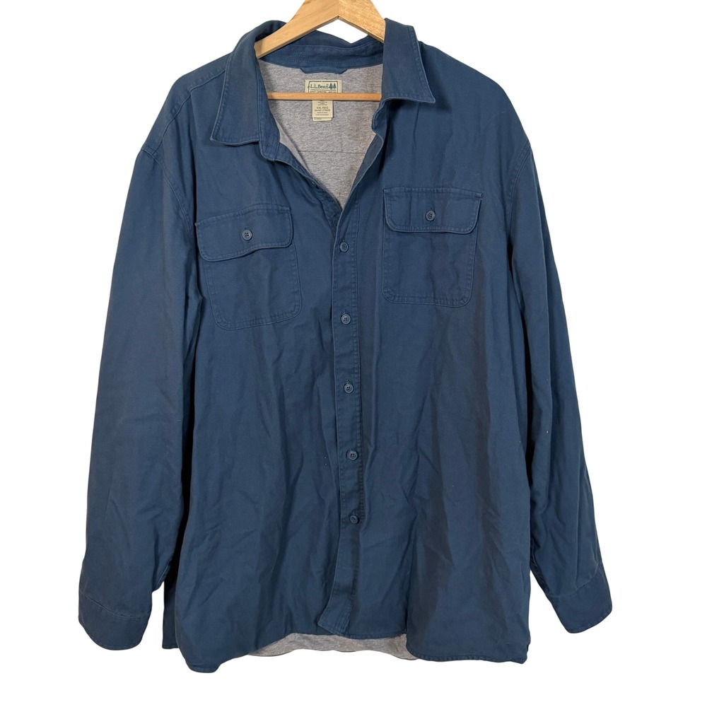 LL Bean Shirt Jacket Mens XXL Blue Excellent Canvas Jersey Lined 279926